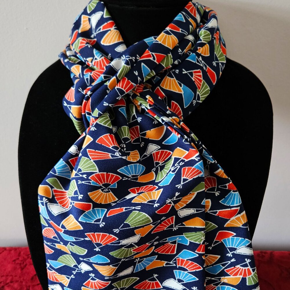 Japanese Kimono Scarf S4504 - Colorful Fan Pattern Poly Scarf
